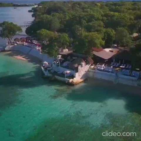 Aerial view of Bora Bora Beach Club with turquoise sea